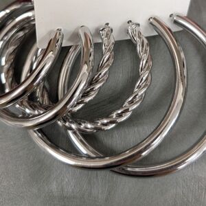 Silver Hoop Earrings Set